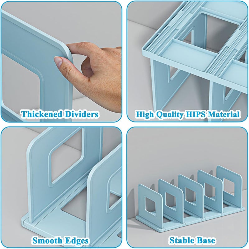 SAYEEC Desk File Sorter Vertical Desktop File Folder Organizer 4 Section Plastic Book Holder Adjustable Shelf Dividers Closet Purse Handbag Mail Binder Organizer Magazine Rack Stand Bookshelf (Blue) - Image 3